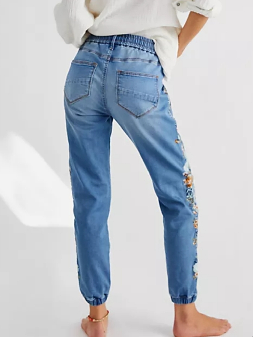 Free People Driftwood Denim Embroidered Joggers - Picture 4 of 7
